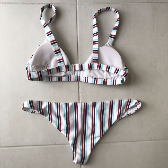 Full Tilt Bikini Swimsuit Multicolor Striped Padded Triangle Cheeky Swim - Picture 4 of 7